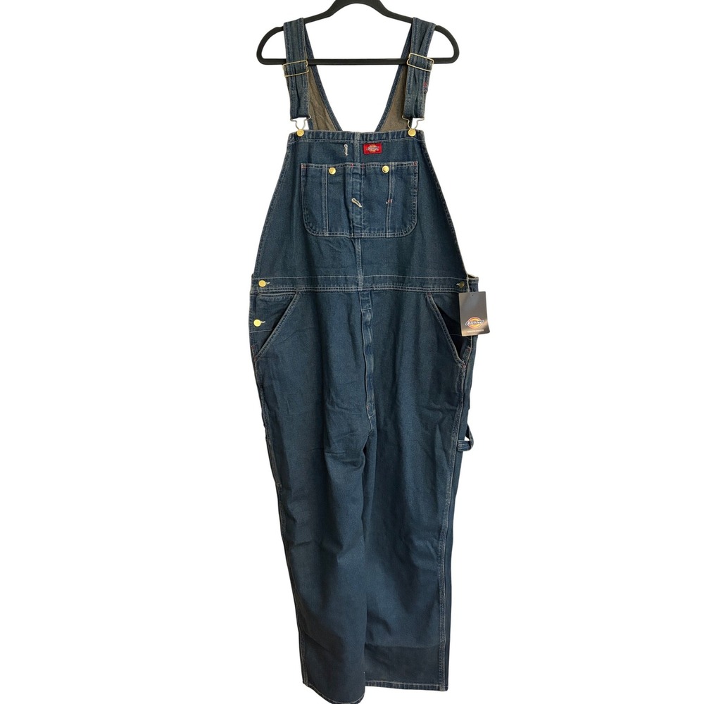 New Dickies Indigo Blue Denim Bib Overalls Mens 44x30 Workwear Chore Zipper Fly